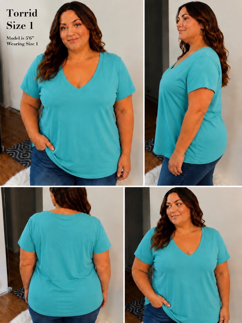 Torrid Classic Fit turquoise V-Neck Tee Size 1 Plus Soft Stretch Casual Top